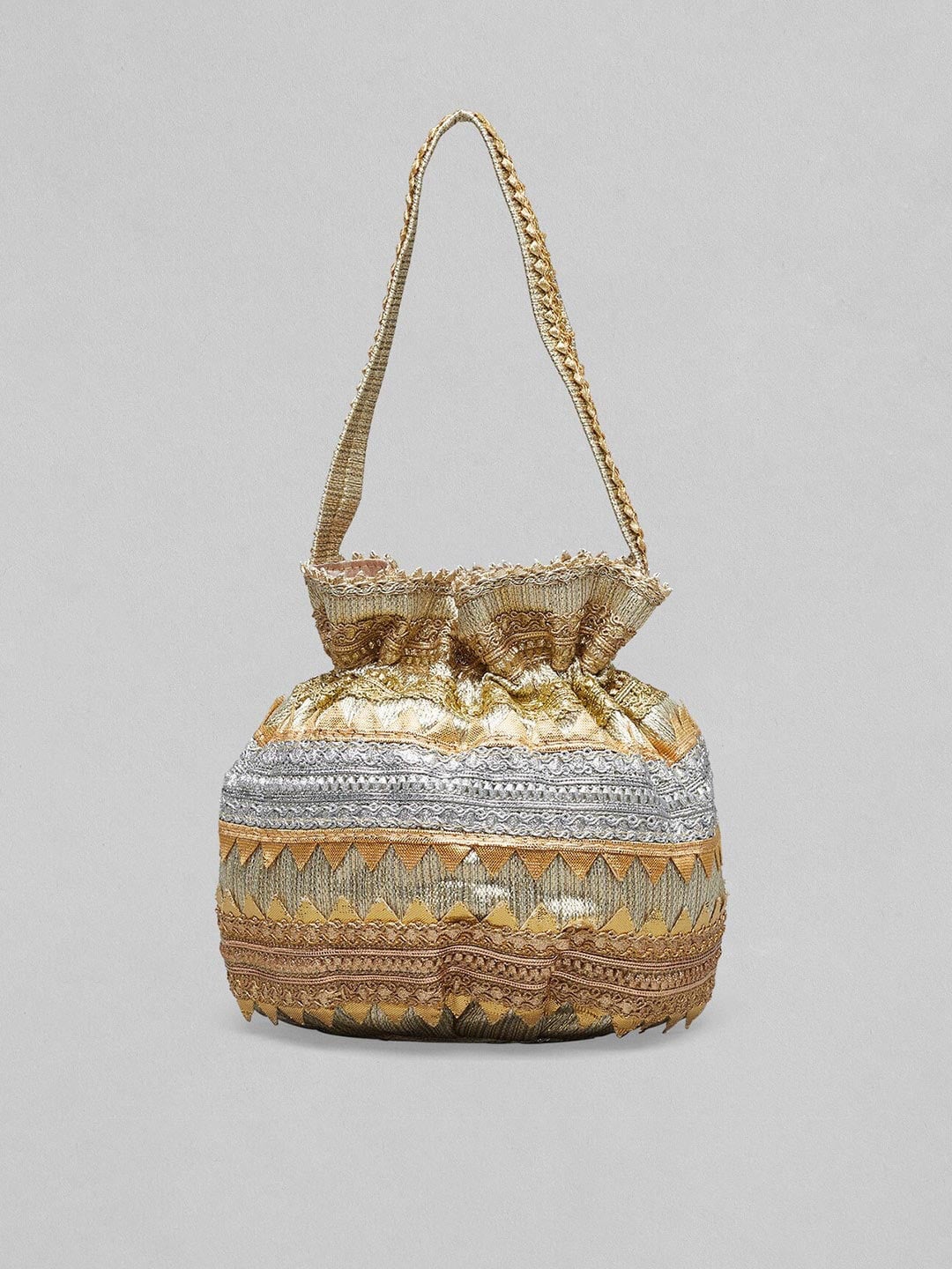 Rubans Gold-Toned & Silver-Toned Embroidered Potli Clutch - Distacart