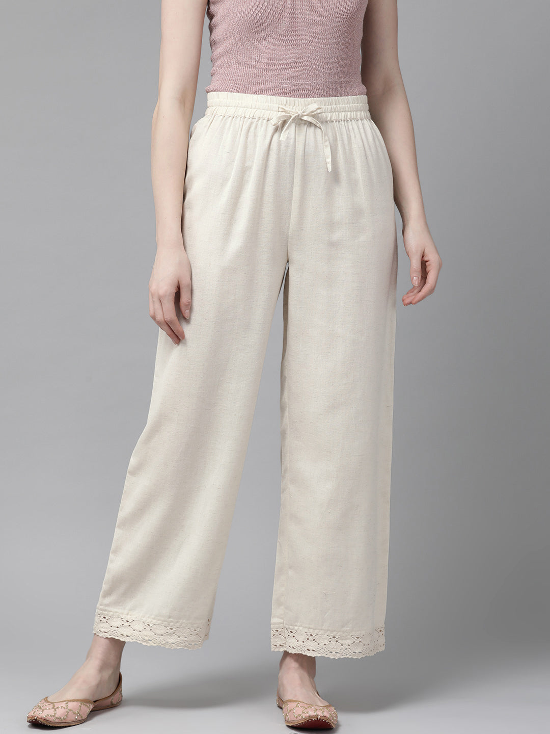 Juniper Women Offwhite Rayon Flex Solid Wide Leg Palazzo - Distacart