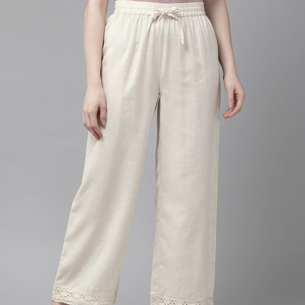 Juniper Women Offwhite Rayon Flex Solid Wide Leg Palazzo - Distacart