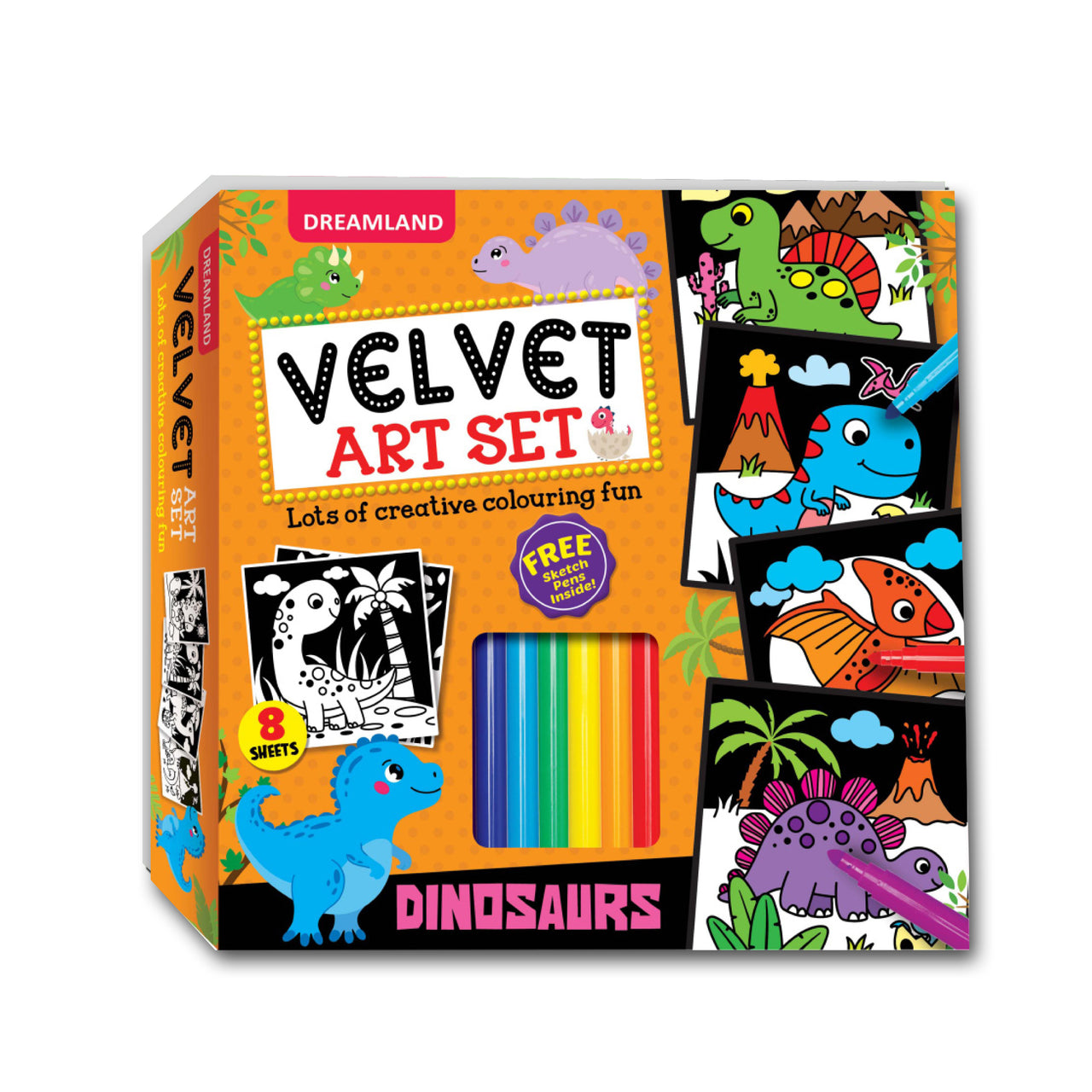 Dreamland Publications Dinosaurs - Velvet Art Set With 10 Free Sketch Pens - Distacart