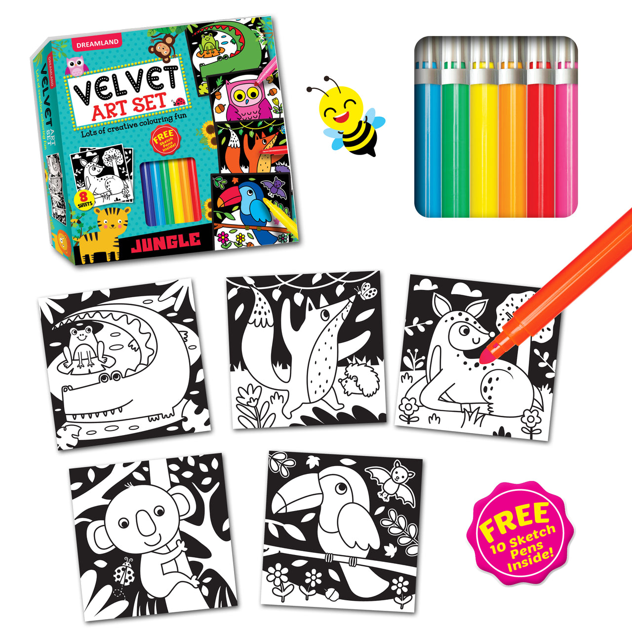 Dreamland Publications Jungle - Velvet Art Set With 10 Free Sketch Pens - Distacart
