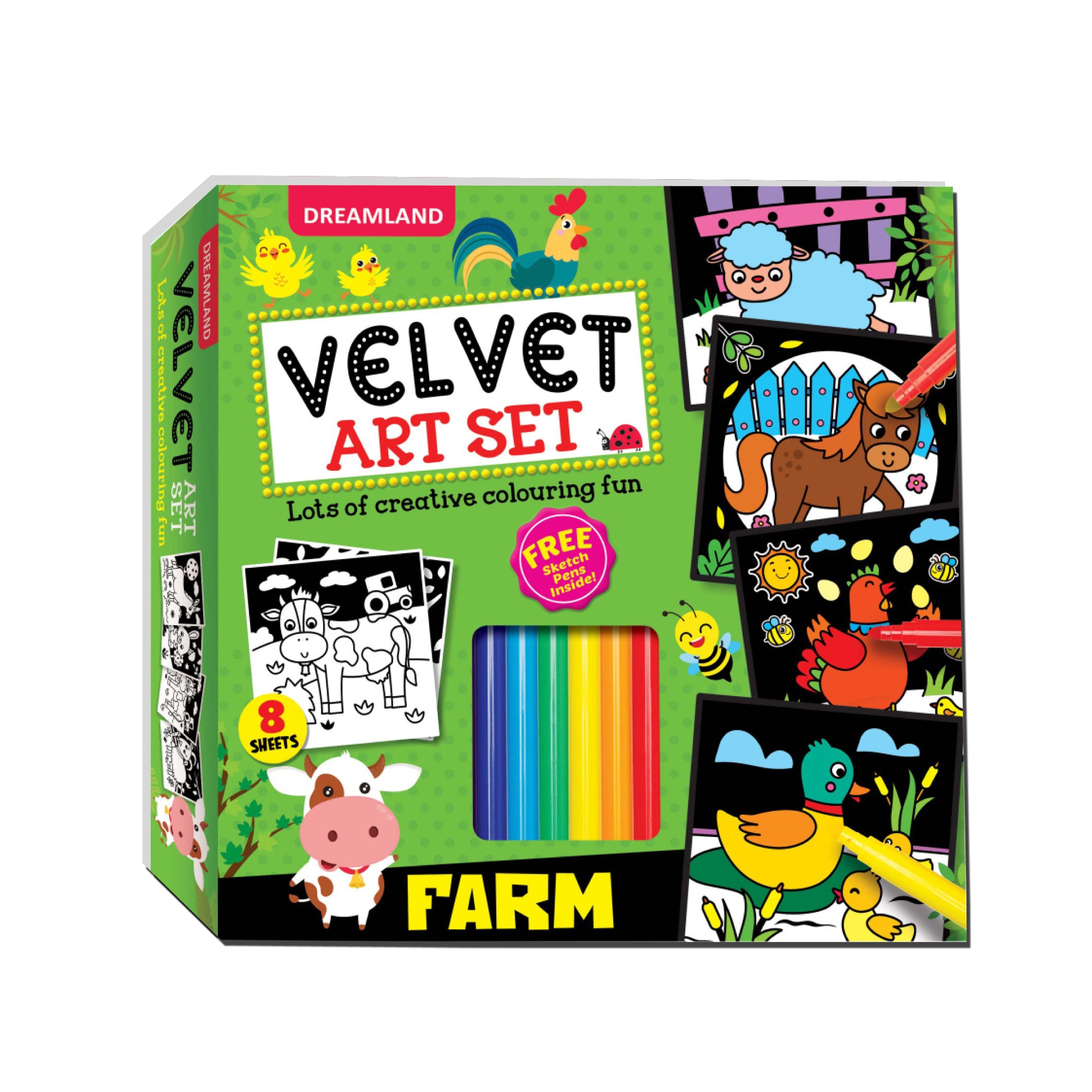 Dreamland Publications Farm - Velvet Art Set With 10 Free Sketch Pens - Distacart