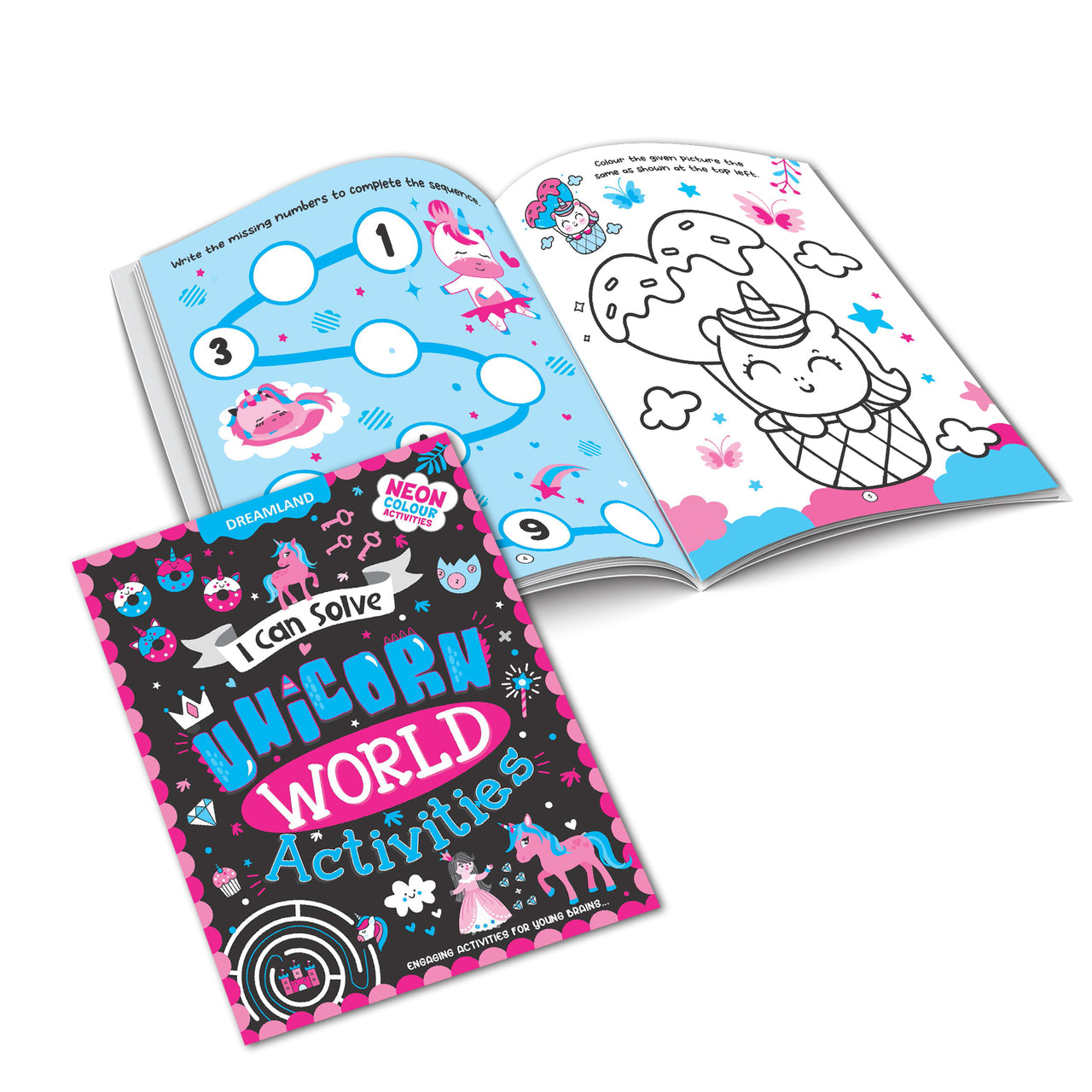 Dreamland Publications Unicorn World Activities - I Can Solve Activity Book for Kids Age 4- 8 Years | With Colouring Pages, Mazes, Dot-to-Dots - Distacart