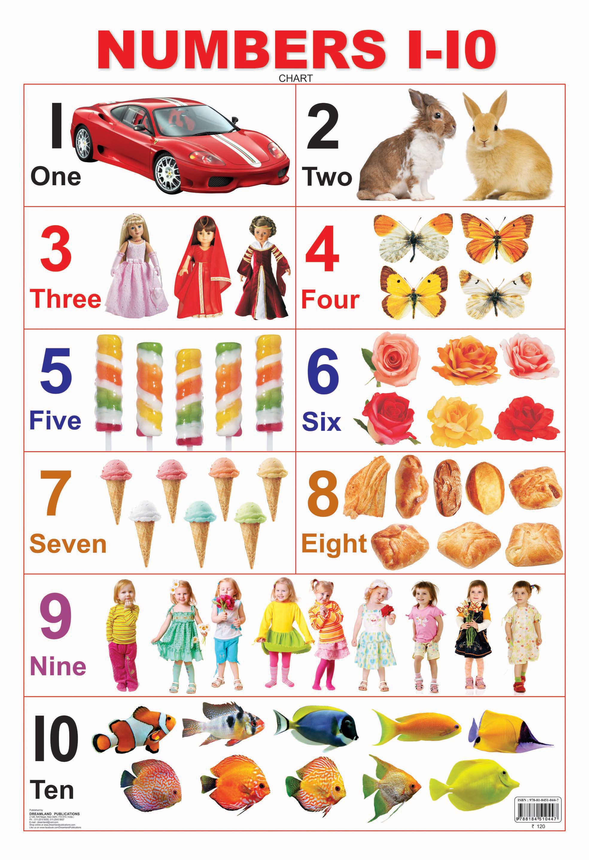Dreamland Publications Educational Chart for Kids - Numbers 1-10 - Distacart