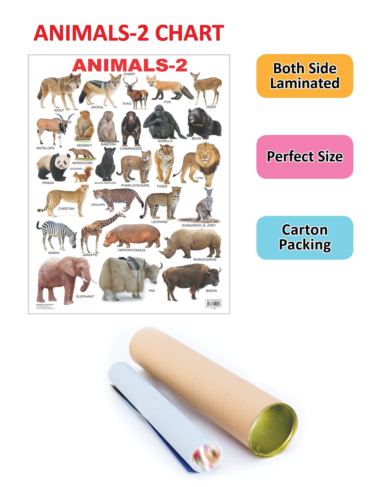 Dreamland Publications Educational Chart for Kids - Animals-2 - Distacart