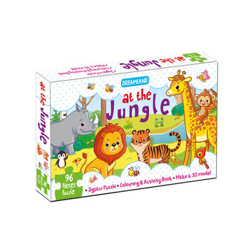 Dreamland Publications At the Jungle Jigsaw Puzzle for Kids – 96 Pcs | With Colouring & Activity Book and 3D Model - Distacart