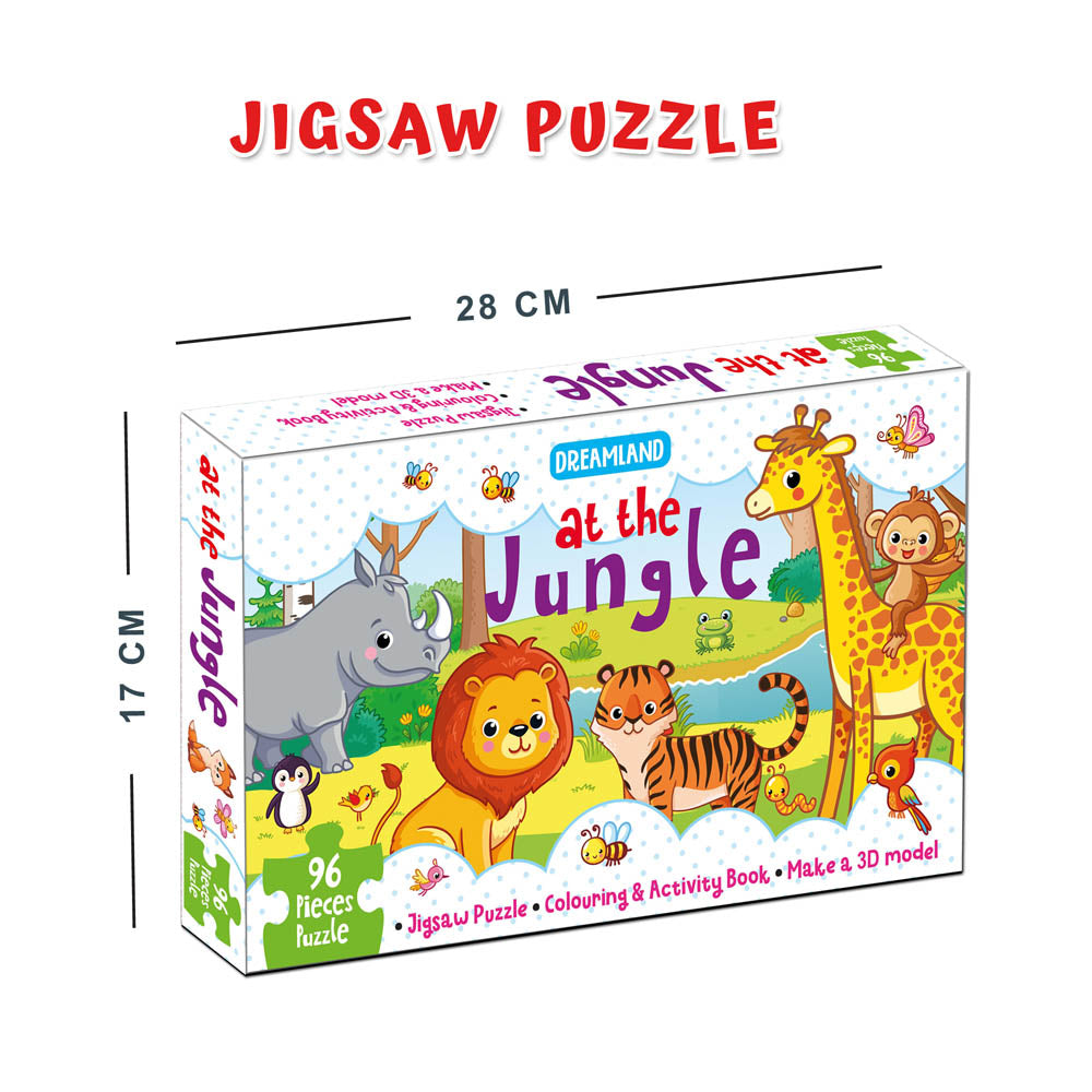 Dreamland Publications At the Jungle Jigsaw Puzzle for Kids – 96 Pcs | With Colouring & Activity Book and 3D Model - Distacart