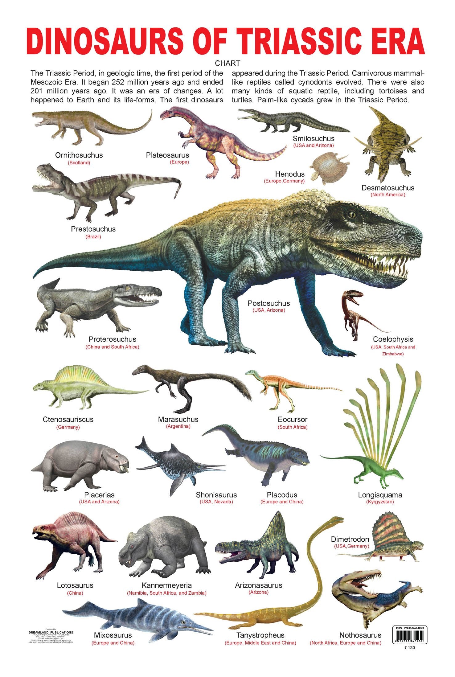 Dreamland Publications Educational Chart for Kids - Dinosaurs of Triassic Era - Distacart