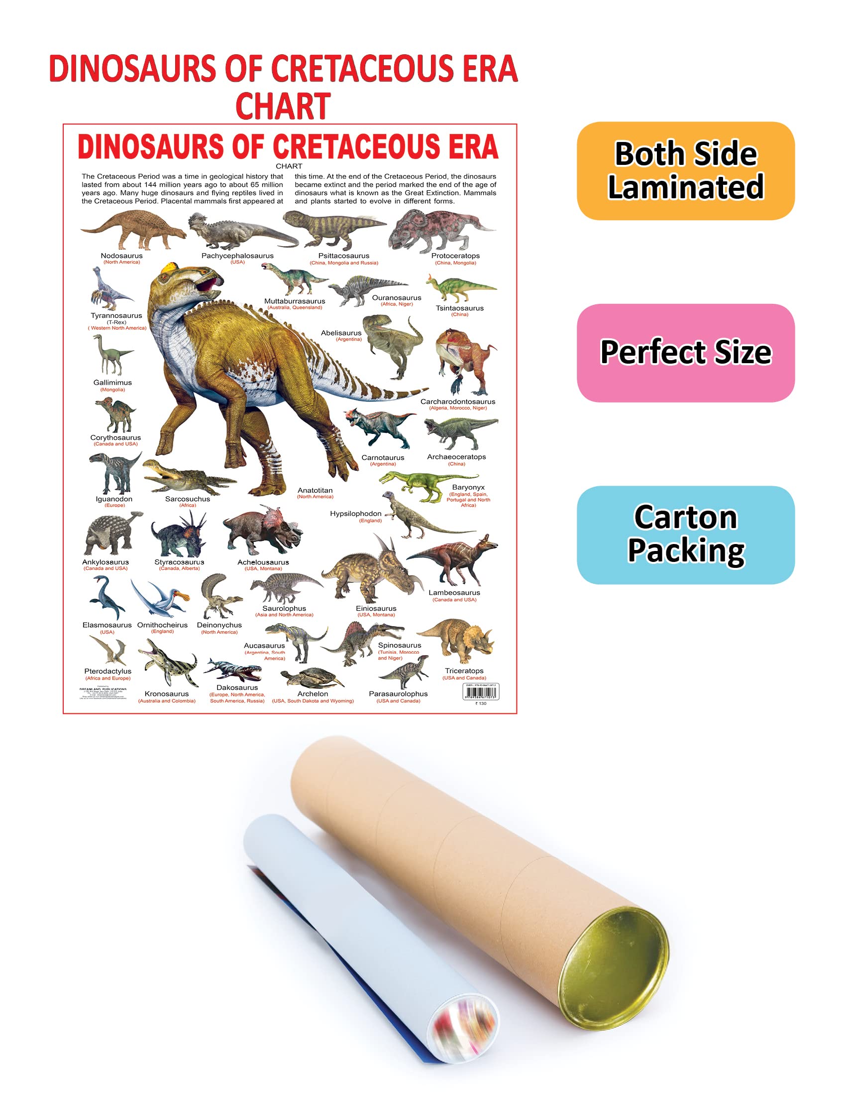 Dreamland Publications Educational Chart for Kids - Dinosaurs of Cretaceous Era - Distacart