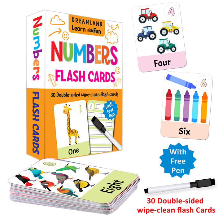Dreamland Publications Flash Cards Numbers - 30 Double Sided Wipe Clean Flash Cards for Kids (With Free Pen) - Distacart