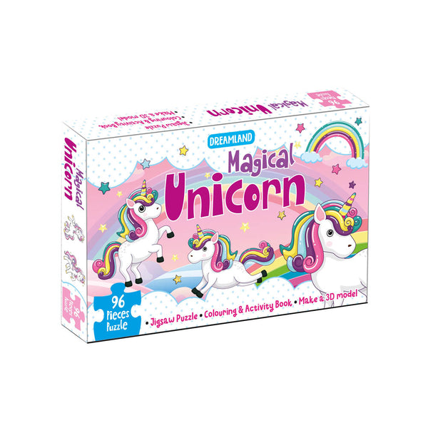 Dreamland Publications Magical Unicorn Jigsaw Puzzle for Kids – 96 Pcs | With Colouring & Activity Book and 3D Model - Distacart