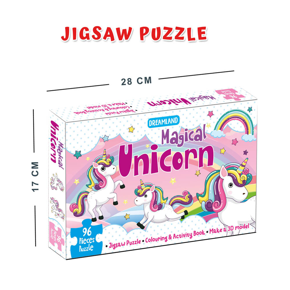 Dreamland Publications Magical Unicorn Jigsaw Puzzle for Kids – 96 Pcs | With Colouring & Activity Book and 3D Model - Distacart