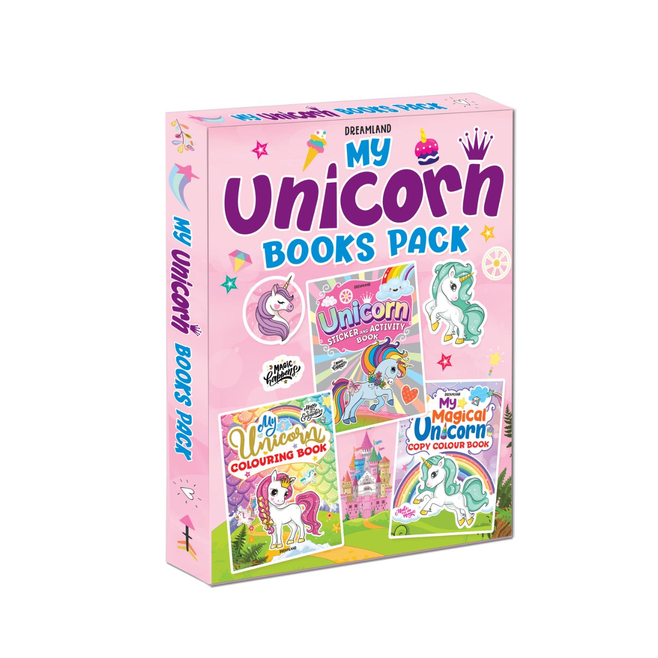 Dreamland My Unicorn Books Pack - Unicorn Sticker and Activity Book, Copy Colour and Colouring Books - Distacart