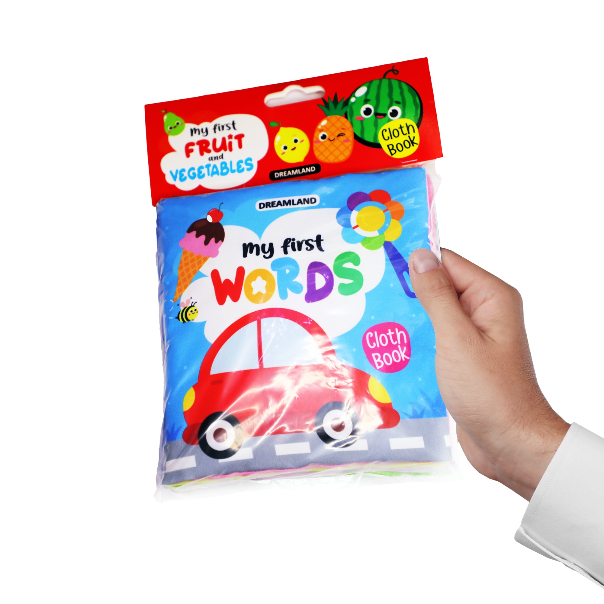 Dreamland Publications Baby My First Cloth Book First Words with Squeaker and Crinkle Paper, Non-Toxic Early Educational Toy for Toddler, Infants - Distacart