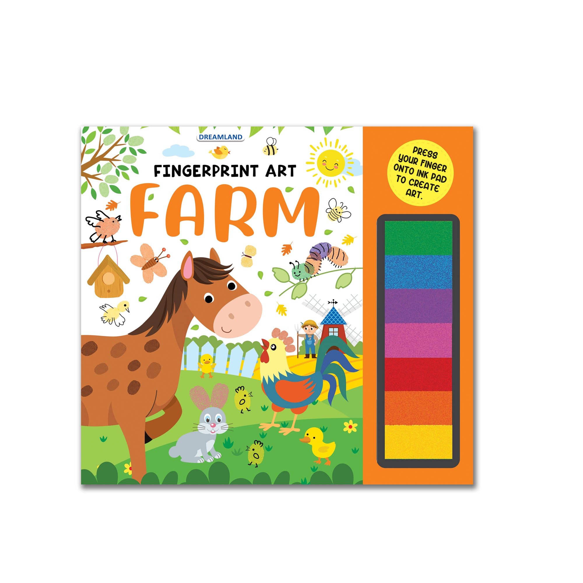 Dreamland Publications Fingerprint Art Activity Book for Children - Farm with Thumbprint Gadget - Distacart