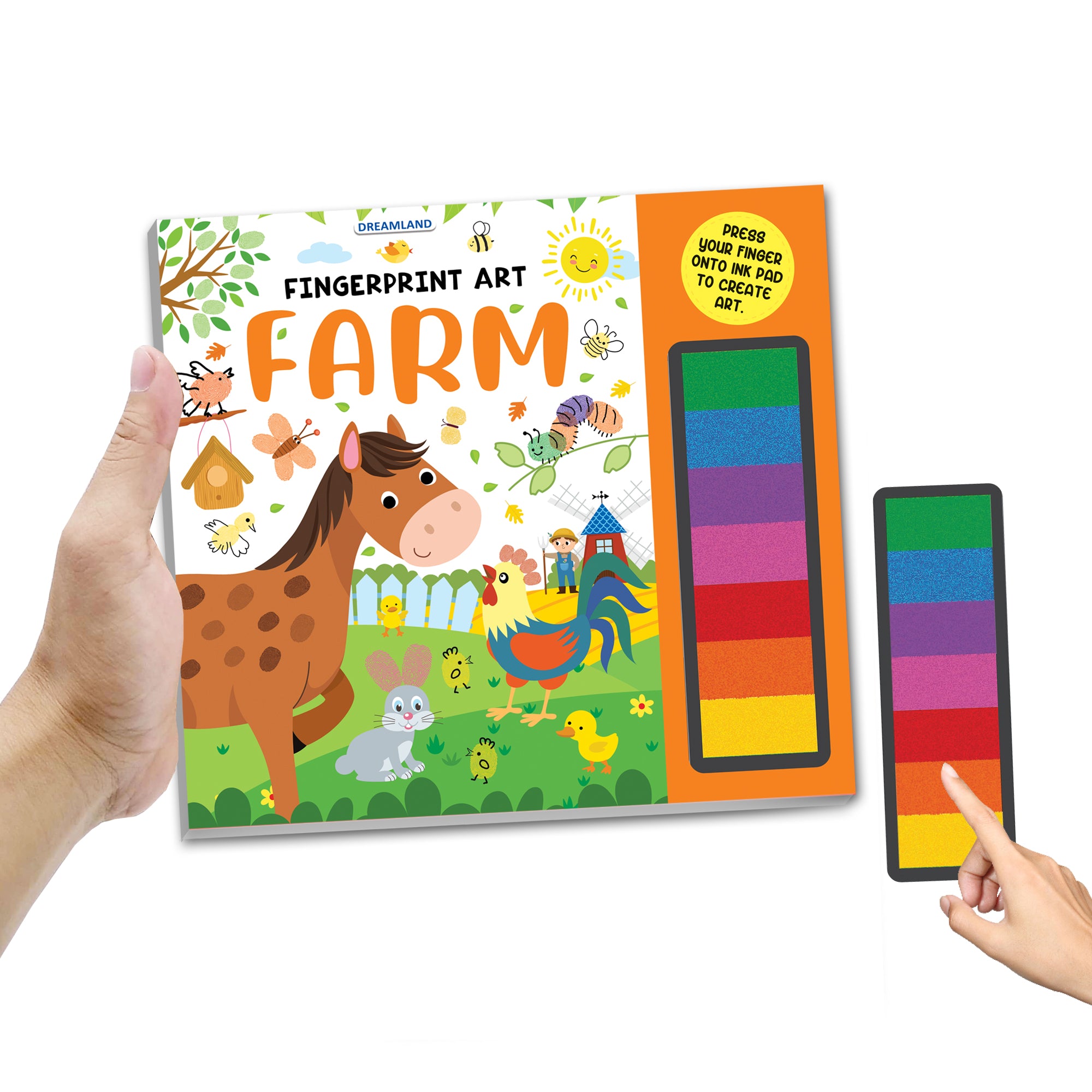 Dreamland Publications Fingerprint Art Activity Book for Children - Farm with Thumbprint Gadget - Distacart