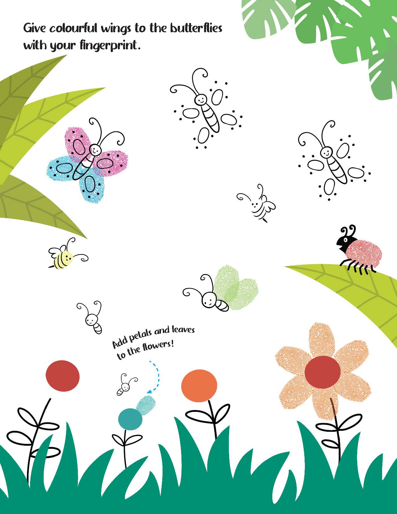 Dreamland Publications Fingerprint Art Activity Book for Children - Jungle with Thumbprint Gadget - Distacart