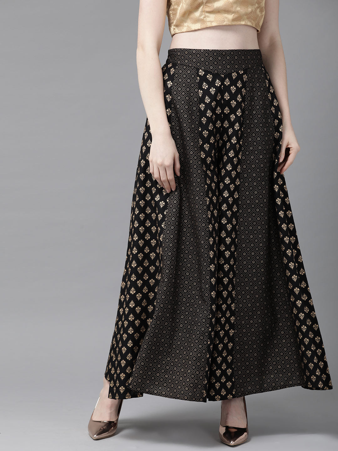 Juniper Women Black Rayon Printed Flared Palazzo - Distacart