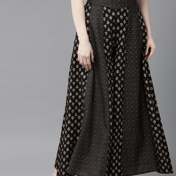 Juniper Women Black Rayon Printed Flared Palazzo - Distacart