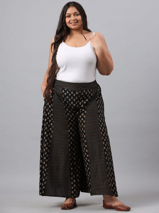 Juniper Women's Black Rayon Printed Flared Palazzo - Distacart