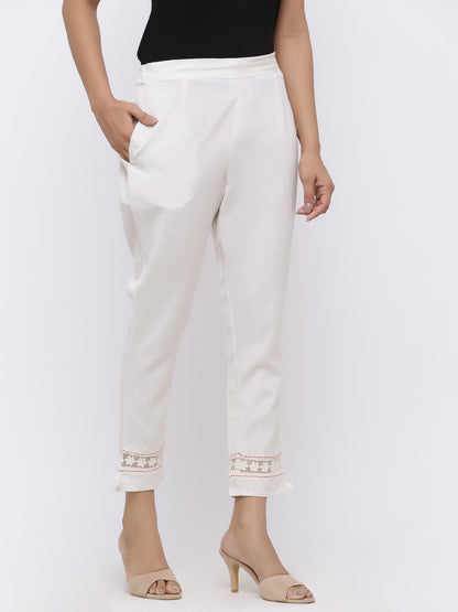 Juniper Women White Rayon Flex Solid Slim Fit Pant/Slim Pant - Distacart