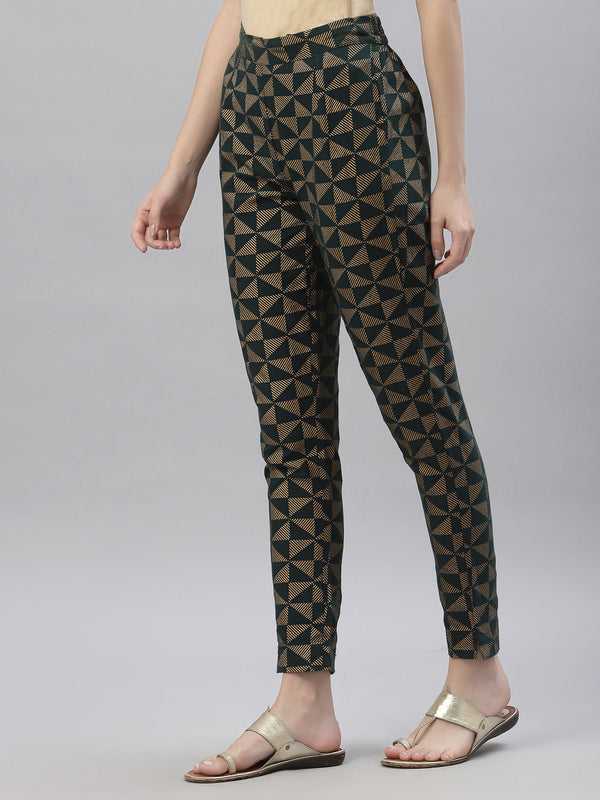 Juniper Women's Jadegreen Cotton flex Printed Straight Pant - Distacart