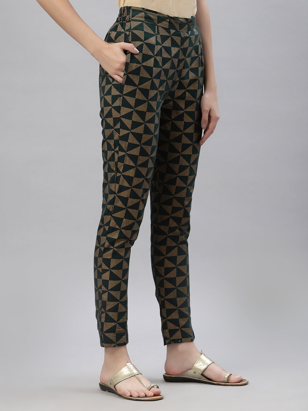 Juniper Women's Jadegreen Cotton flex Printed Straight Pant - Distacart