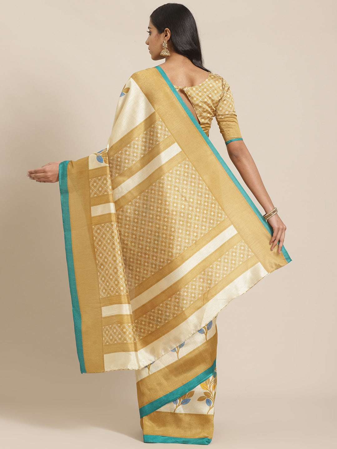 Saree Mall Beige & Blue Printed Saree - Distacart