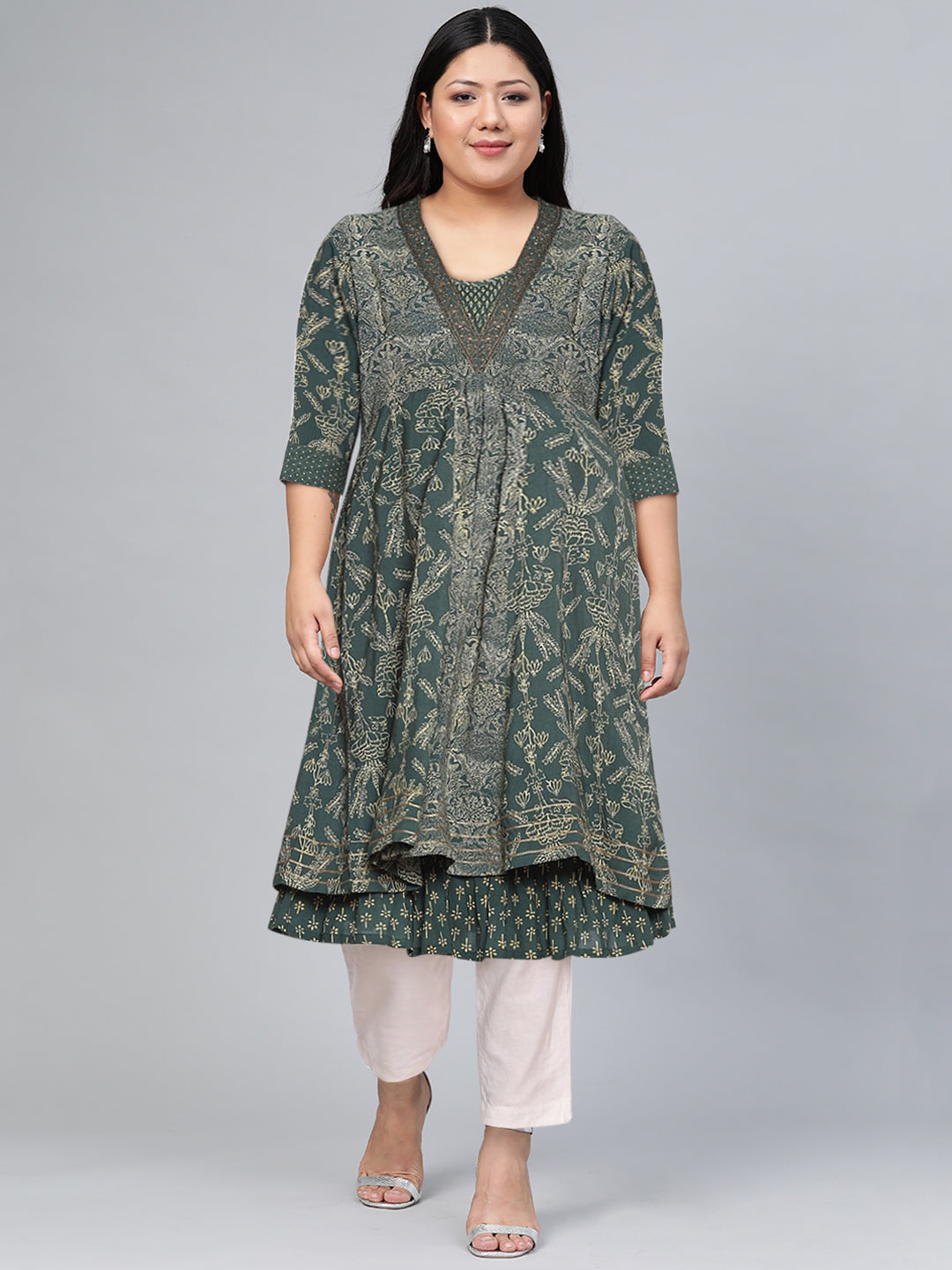 Biba Women Green Printed Anarkali Kurta - Distacart