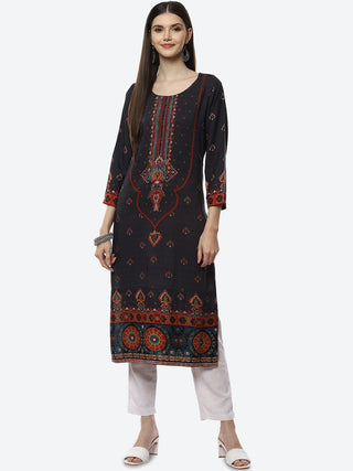 Biba Women Black Ethnic Motifs Printed Kurta - Distacart