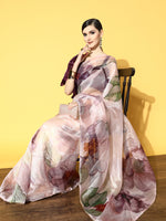 Thumbnail for Tikhi Imli Pink & Mauve Floral Organza Saree - Distacart