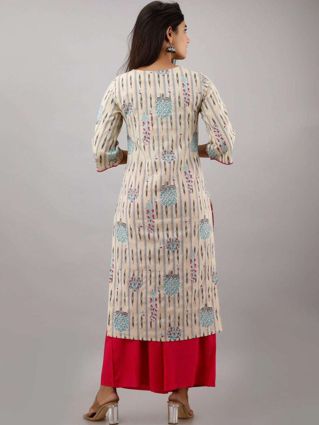 Kalini Women Beige & Blue Ikat Printed Cotton Straight Kurta - Distacart