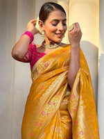 Thumbnail for Kalini Woven Design Zari Silk Blend Banarasi Saree - Distacart