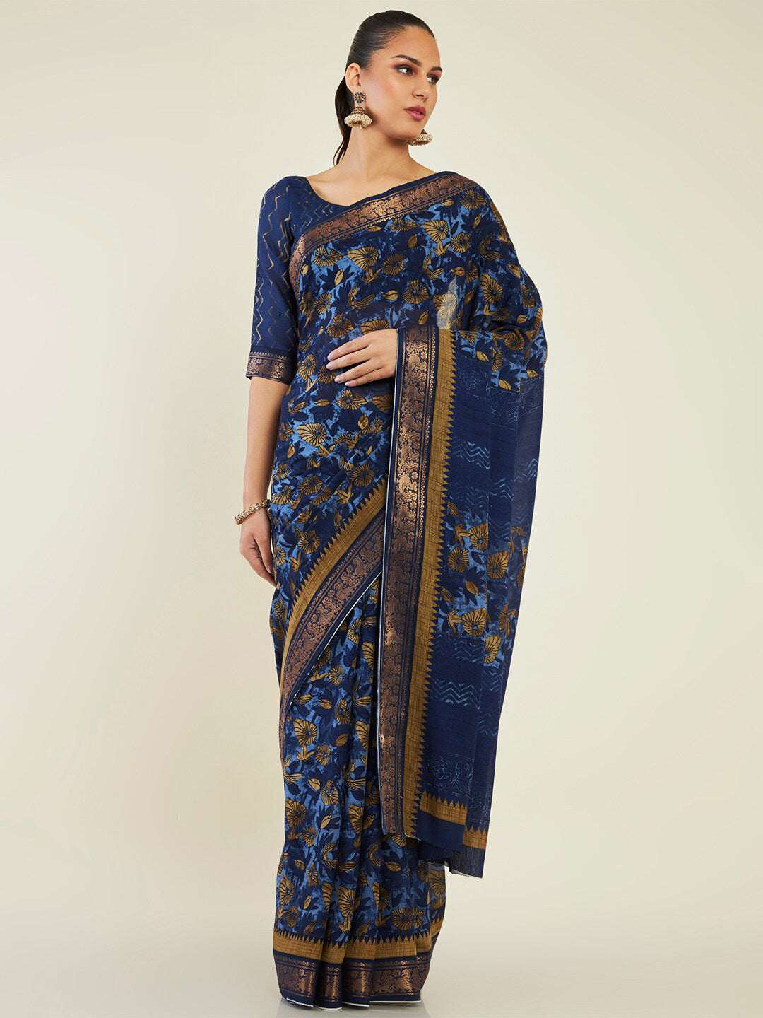 Soch Floral Printed Pure Cotton Saree - Distacart