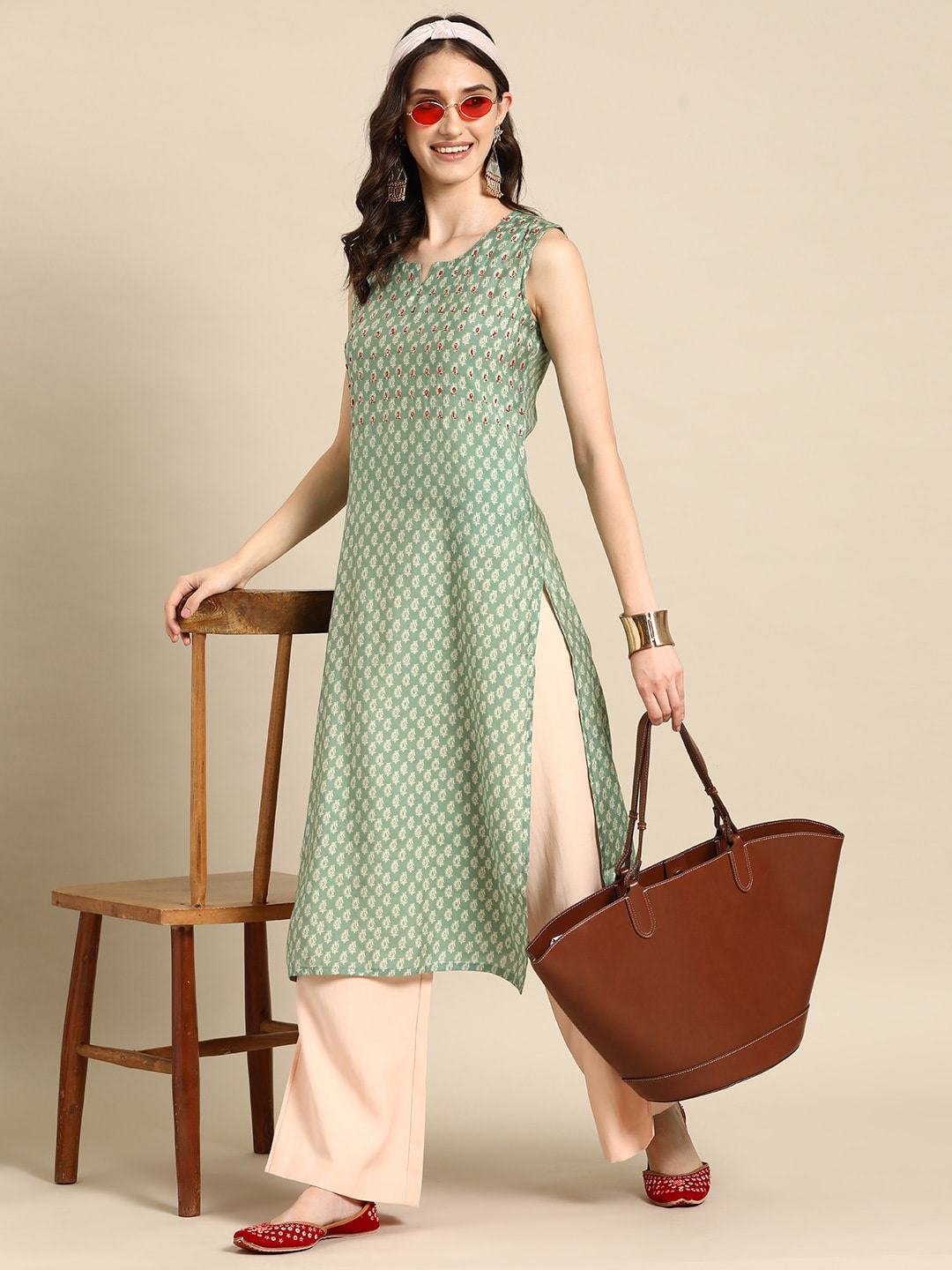 Sangria Women Ethnic Motifs Printed Thread Work Kurta - Distacart