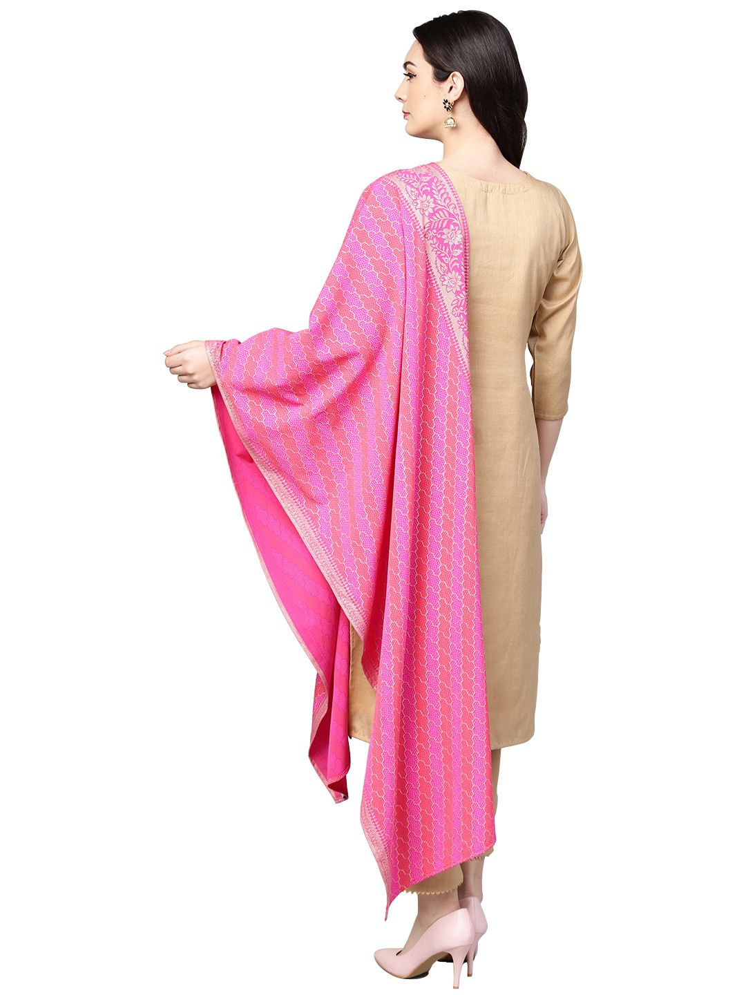 Ahalyaa Women's Faux Silk Kurta Pant Set with Traditional Bandhini Print Dupatta