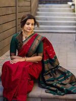 Thumbnail for Kalini Red & Green Woven Design Zari Kanjeevaram Saree - Distacart