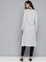 Thumbnail for HERE&NOW Women Grey Melange & Red Ethnic Motifs Yoke Design Thread Work Kurta - Distacart