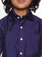 Thumbnail for Sethukrishna Boys Navy Blue Shirt With Readymade Dhoti - Distacart