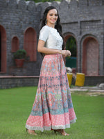 Thumbnail for Juniper Women's Pink Poly Muslin Embroidered Flared Lehenga Choli - Distacart