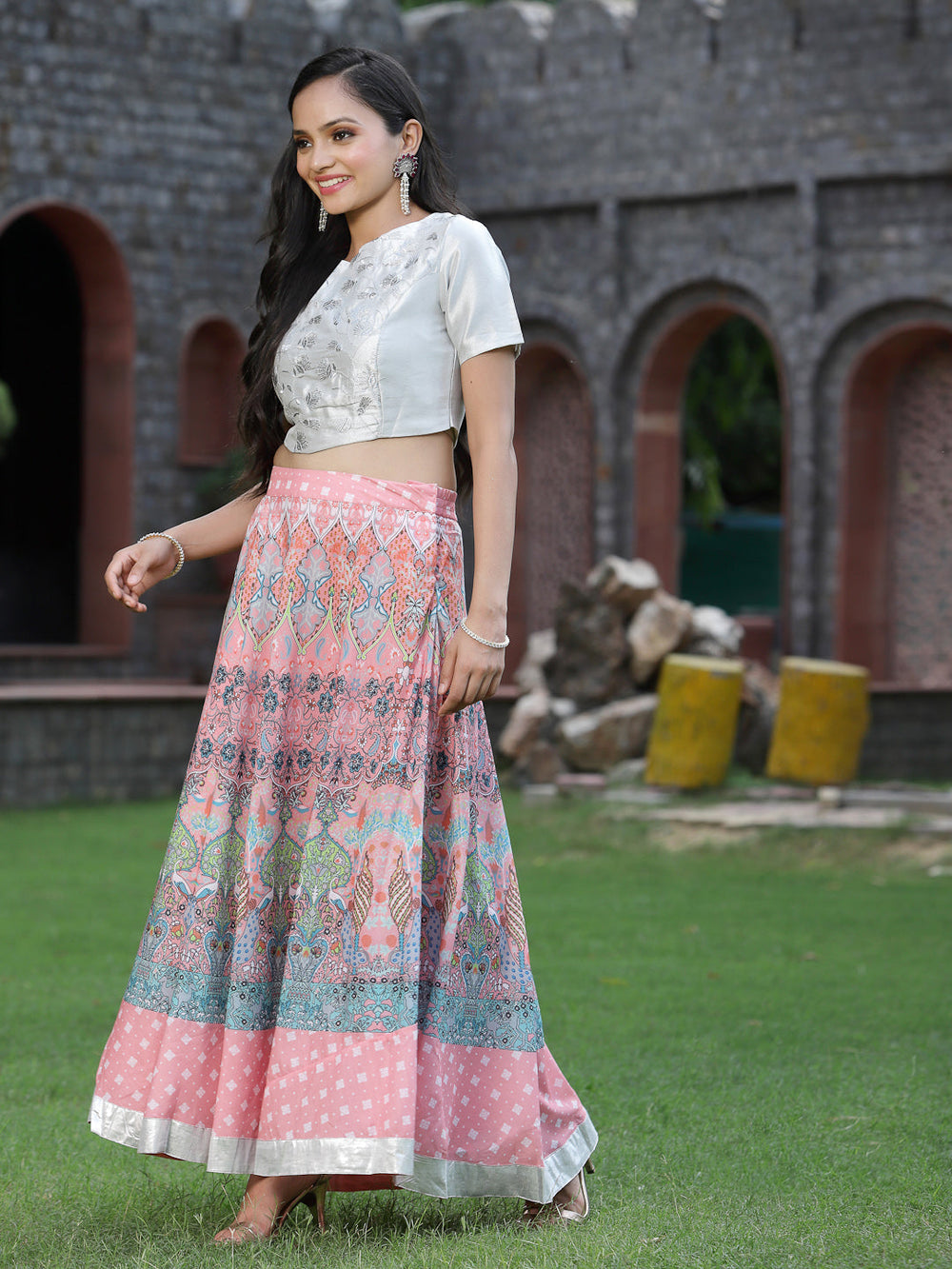 Juniper Women's Pink Poly Muslin Embroidered Flared Lehenga Choli - Distacart
