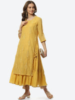 Thumbnail for Biba Women Yellow Floral Embroidered Layered Kurta - Distacart