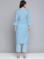 Thumbnail for HERE&NOW Women Ethnic Motifs Printed Pure Cotton Kurta with Palazzos - Distacart