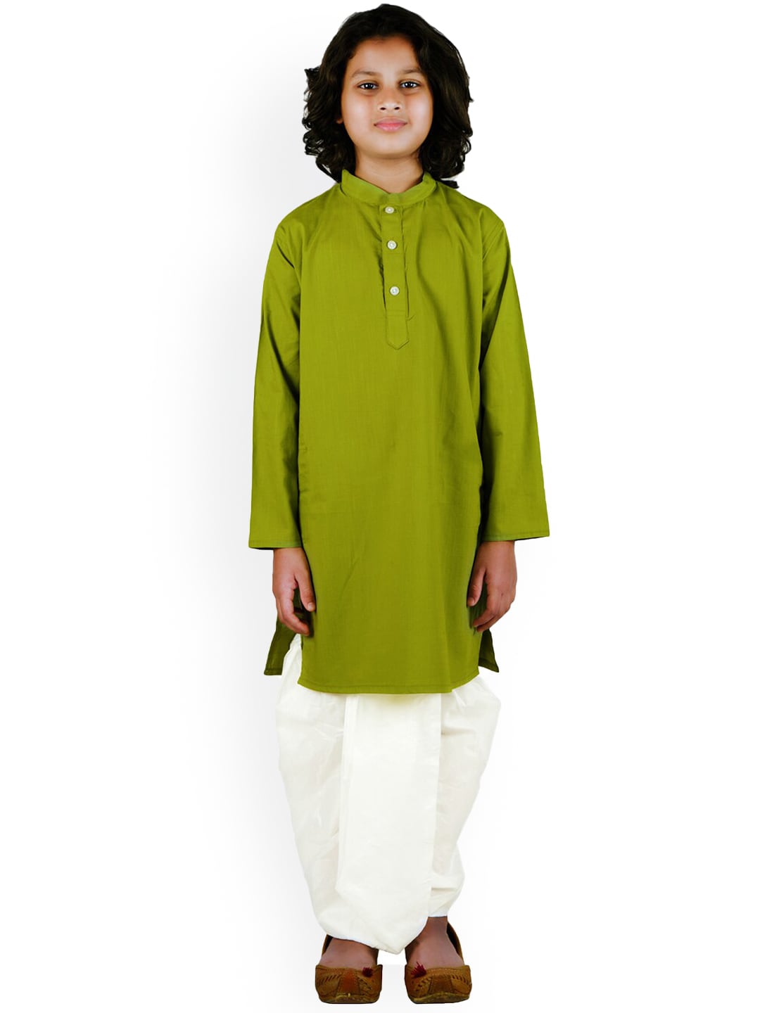 Sethukrishna Boys Green Pure Cotton Kurta with Dhoti Pant Set - Distacart