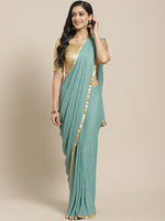 Thumbnail for Saree Mall Blue & Golden Quirky Print Saree - Distacart
