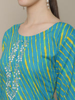 Thumbnail for Sangria Women Blue & Yellow Leheriya Dyed Thread Work Kurta - Distacart