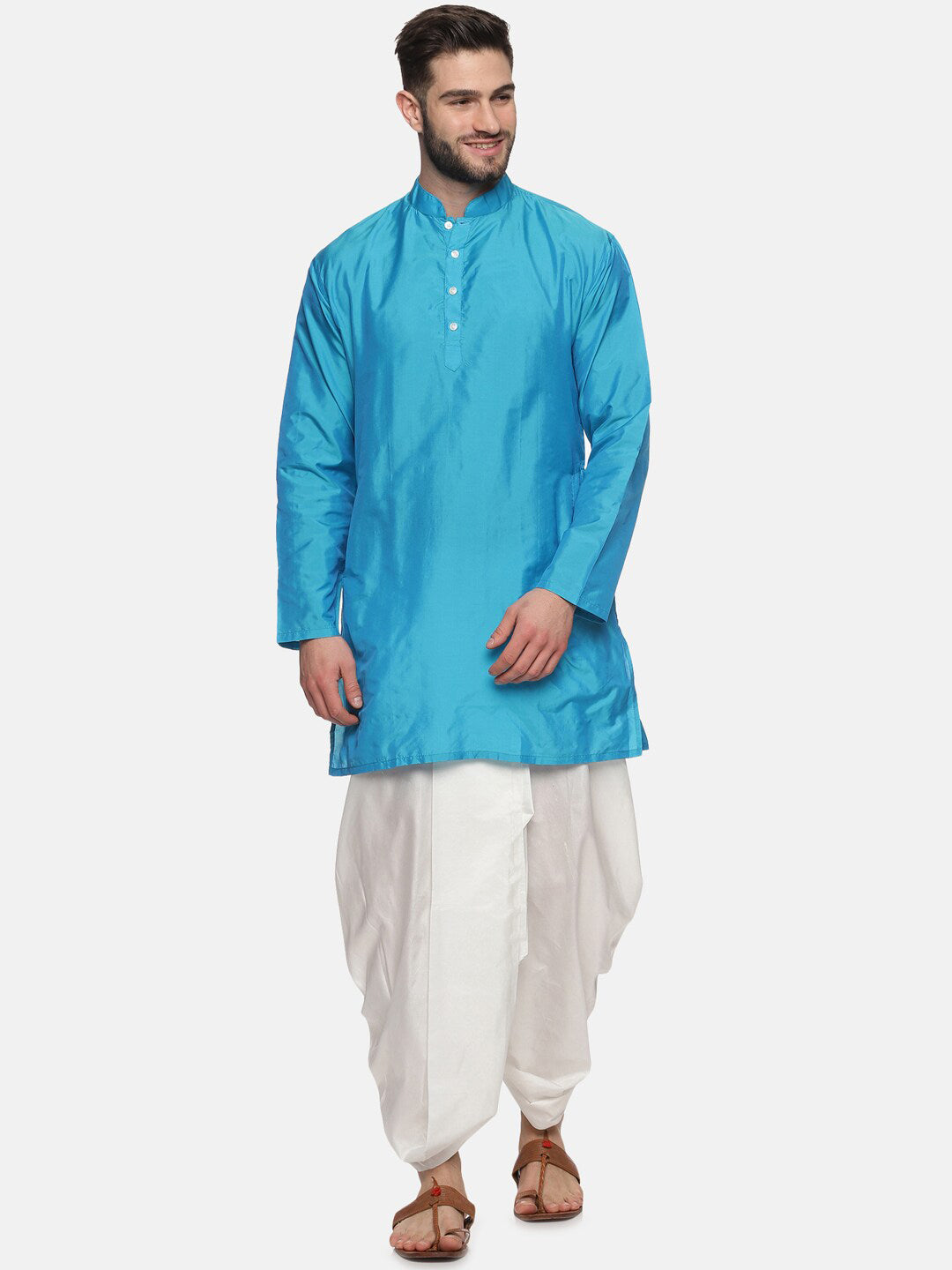 Sethukrishna Men Turquoise Blue Angrakha Kurta with Salwar - Distacart