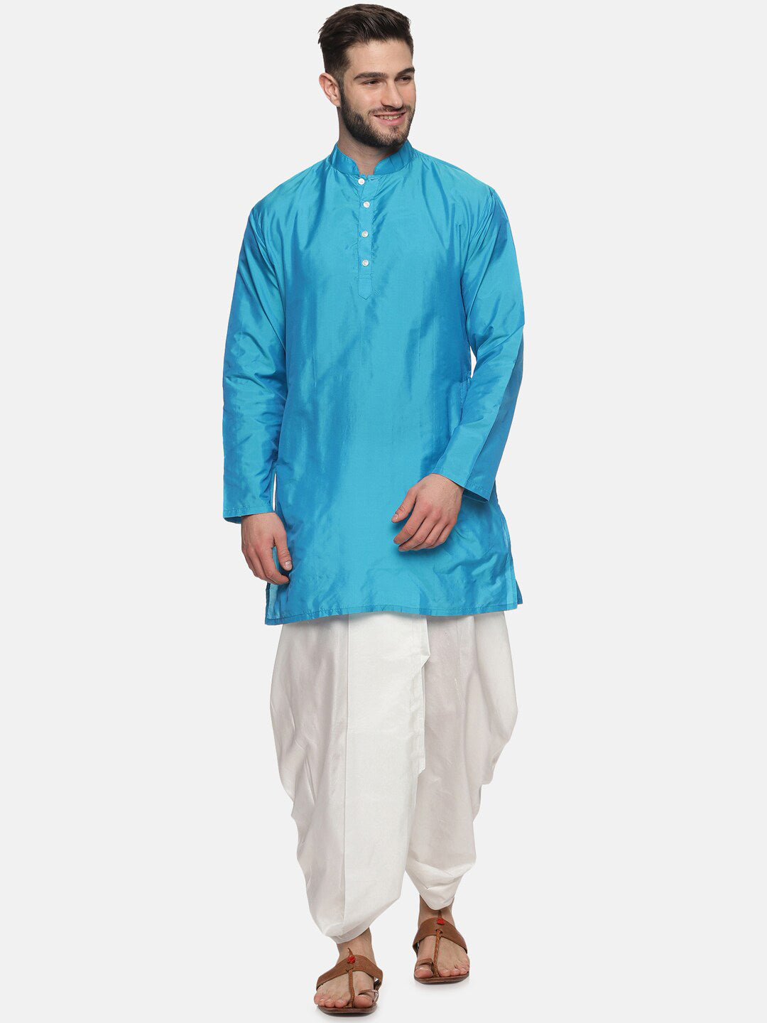 Sethukrishna Men Turquoise Blue Angrakha Kurta with Salwar - Distacart