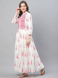 Thumbnail for Ahika Women Off-White & Pink Printed Anarkali Kurta - Distacart