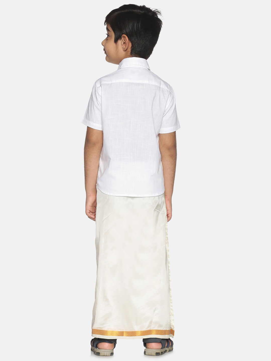Sethukrishna Boys White & Gold-Toned Pure Cotton Shirt with Dhoti Set - Distacart